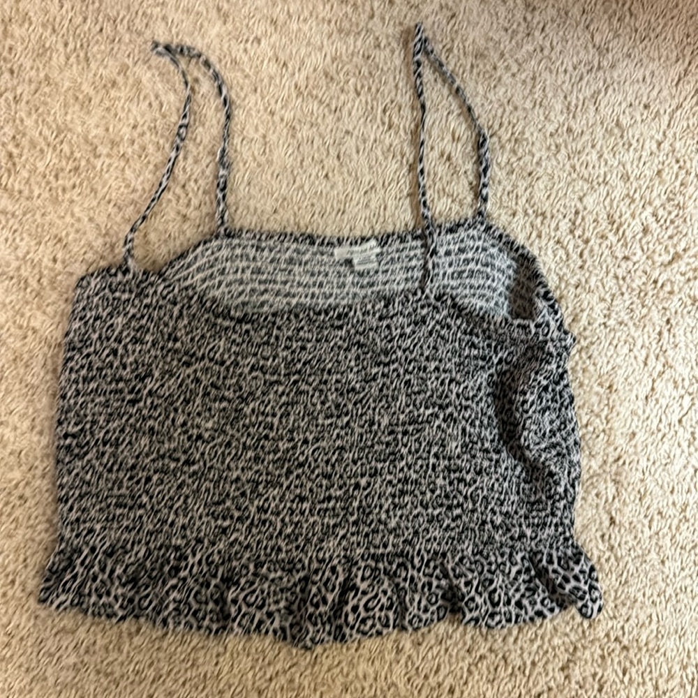 American Eagle Women’s Leopard Cheetah Print Frilly Spaghetti Strap Tank Size L